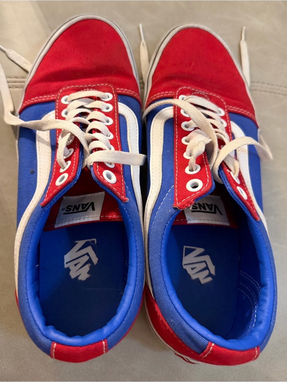 Vans Old Skool Red Blue White Checkerboard Sneakers Men’s 9